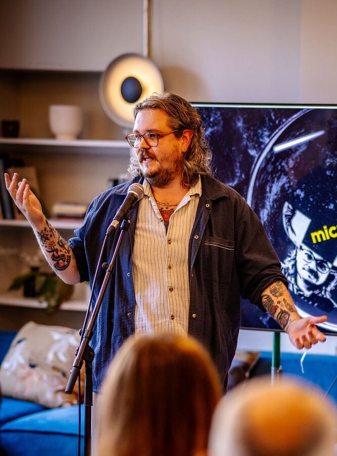 Seb Alexander presenting at Gather Round event